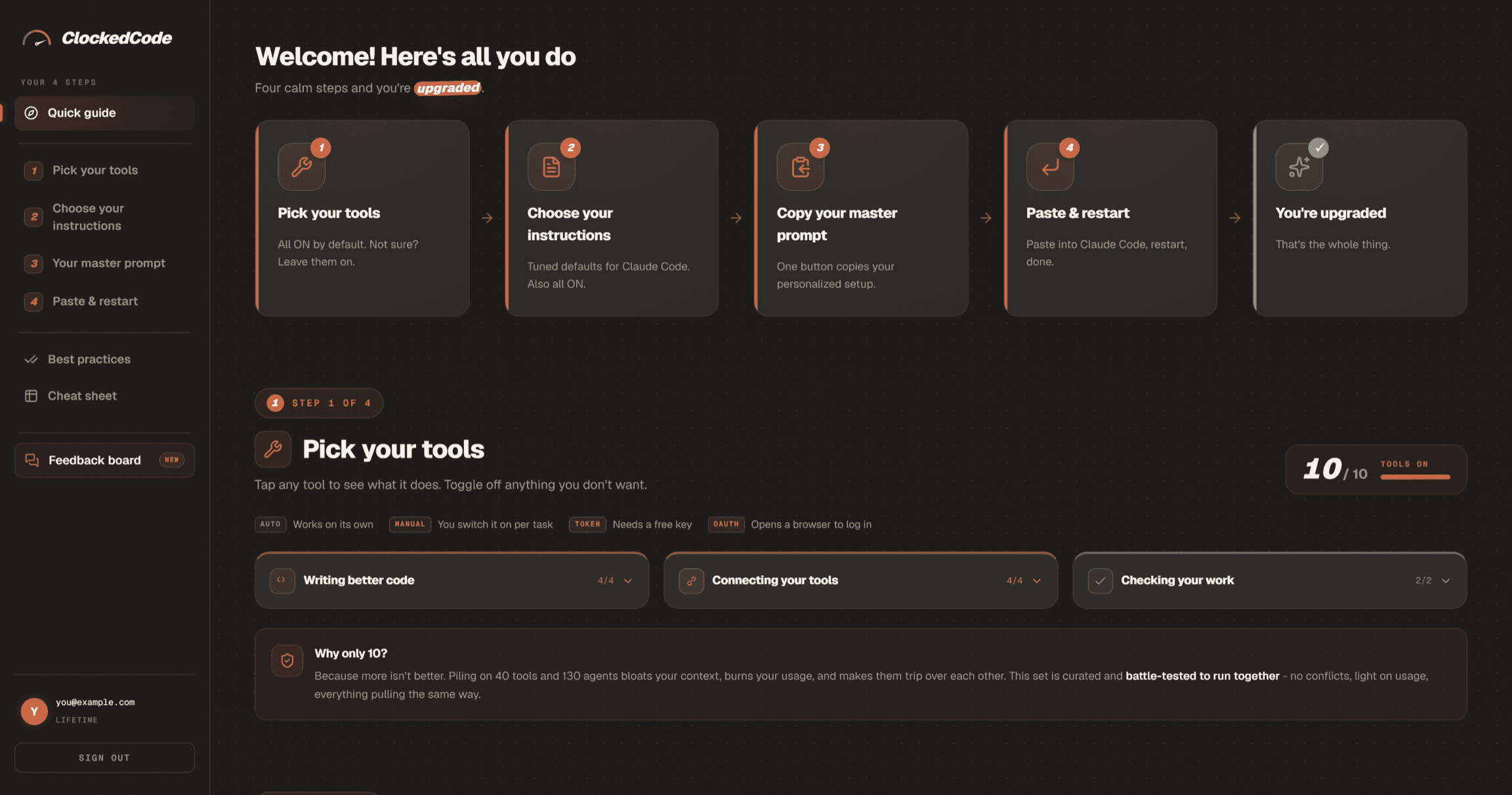 ClockedCode dashboard